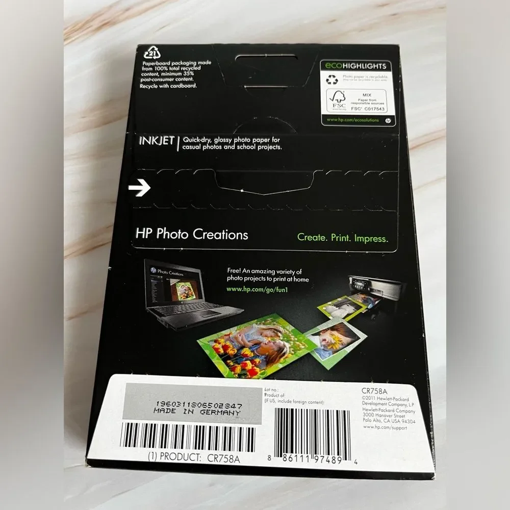 HP Inkjet Glossy Photo Paper Black Packaging 50 Sheets 4x6